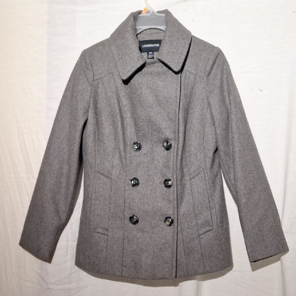 London Fog Gray Wool Pea Coat, Double Breasted, Sz 4, NWOT